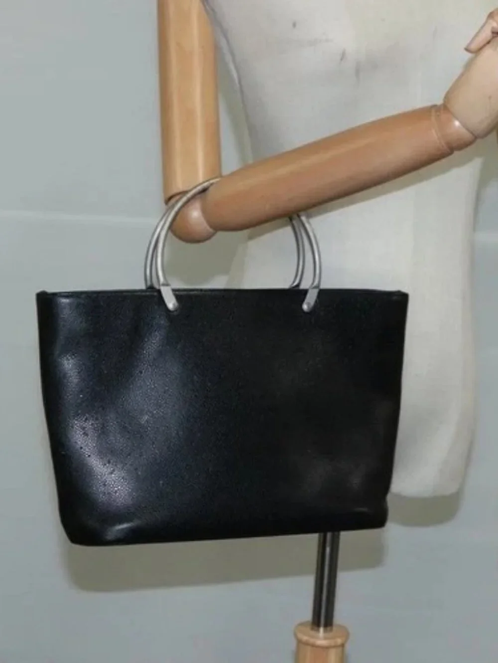 CHANEL Hand Bag Grained Calf Skin Black CC Auth